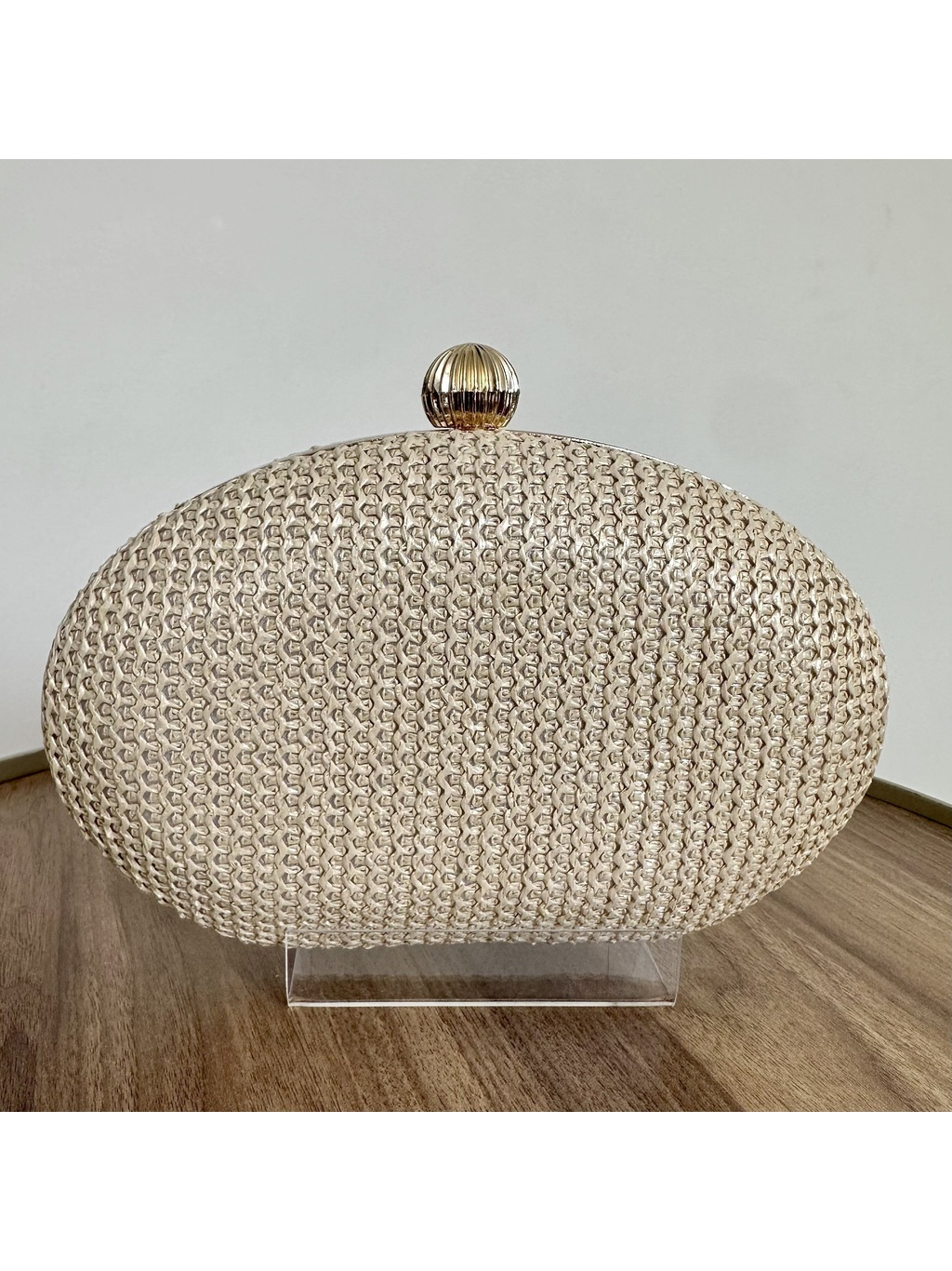 CLUTCH PALHA OVAL CHAMPAGNE
