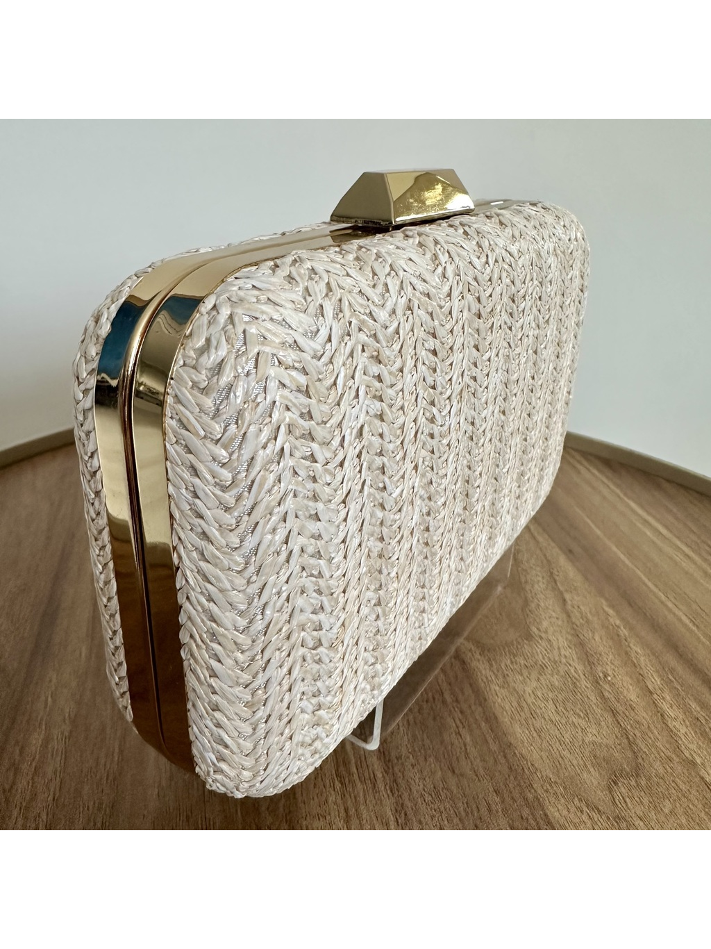 CLUTCH PALHA CHAMPAGNE TRANÇADA
