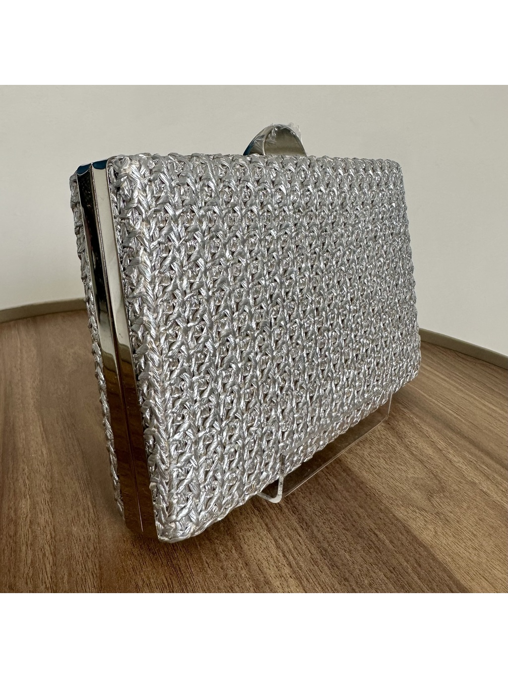 CLUTCH PALHA METALIZADA PRATA