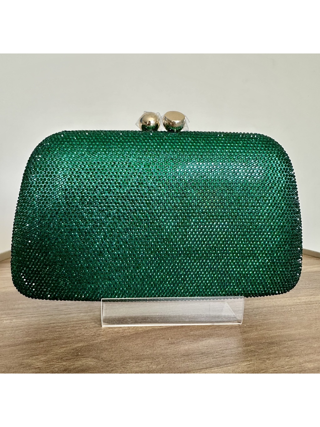 CLUTCH STRASS VERDE COM FECHO DOURADO