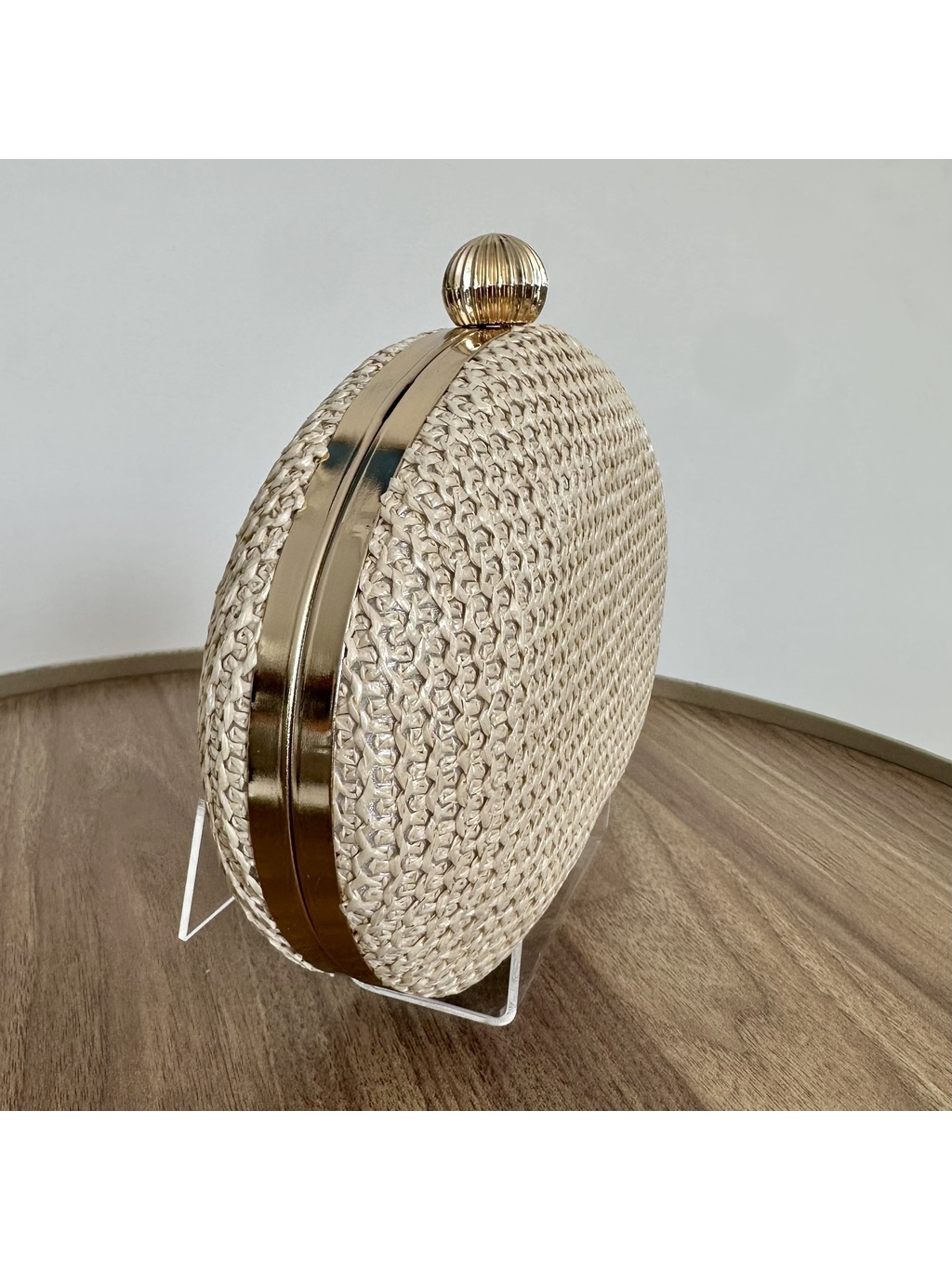 CLUTCH PALHA OVAL CHAMPAGNE