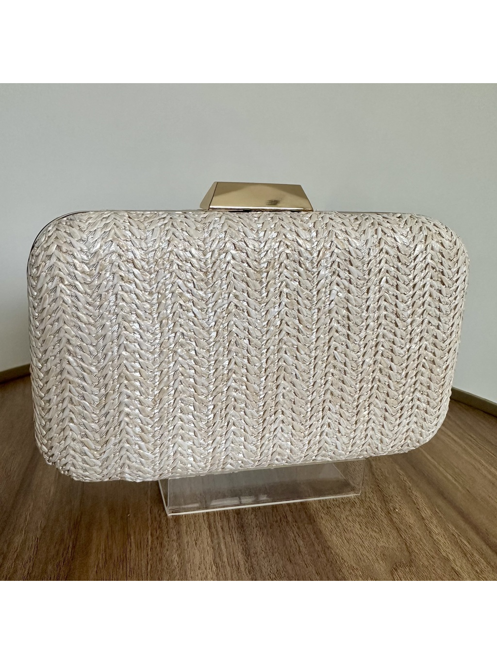 CLUTCH PALHA CHAMPAGNE TRANÇADA