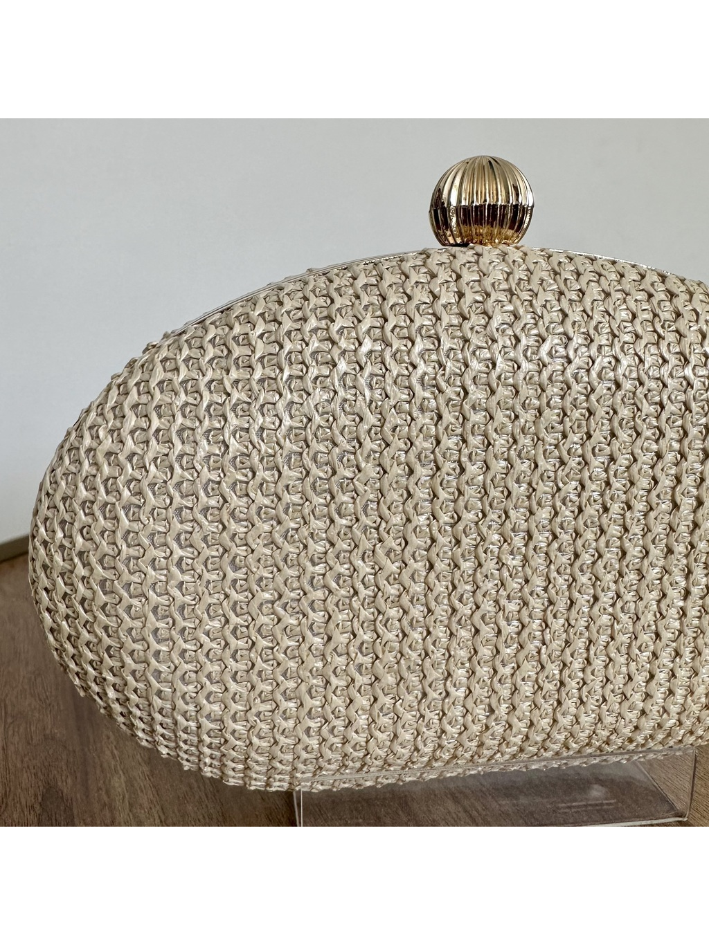 CLUTCH PALHA OVAL CHAMPAGNE