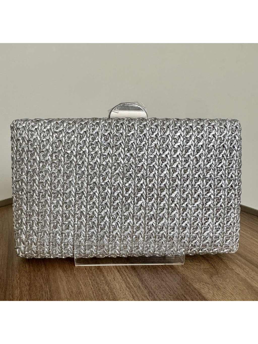 CLUTCH PALHA METALIZADA PRATA